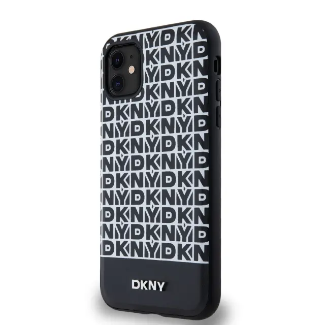 DKNY PU Leather Repeat Pattern Bottom Stripe MagSafe Case for iPhone 11 Black 3