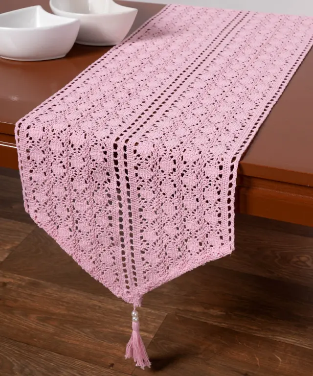 Πλεκτή τραβέρσα c210 (32cm x 160cm) ρόζ - -