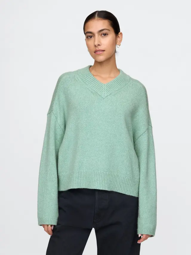 Πράσινο CashSoft Oversized V-Neck Πουλόβερ Mint green - XL