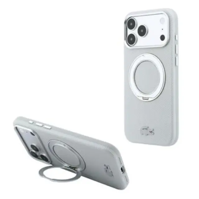 Lacoste PVC Petit Pique Semi Wrap Ring Stand MagSafe Case for iPhone 18 Pro Light Grey