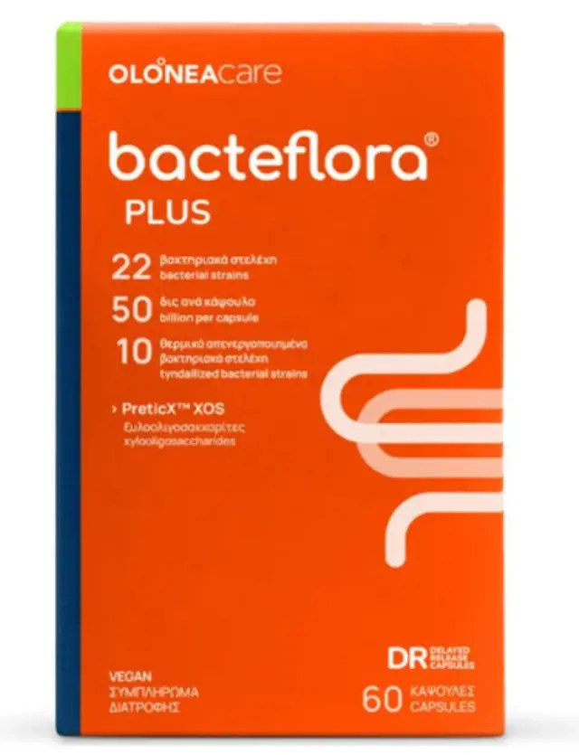 Olonea Bacteflora Plus με Προβιοτικά και Πρεβιοτικά για Κάθε Ημέρα με Ενισχυμένη Σύνθεση 60 φυτικές κάψουλες