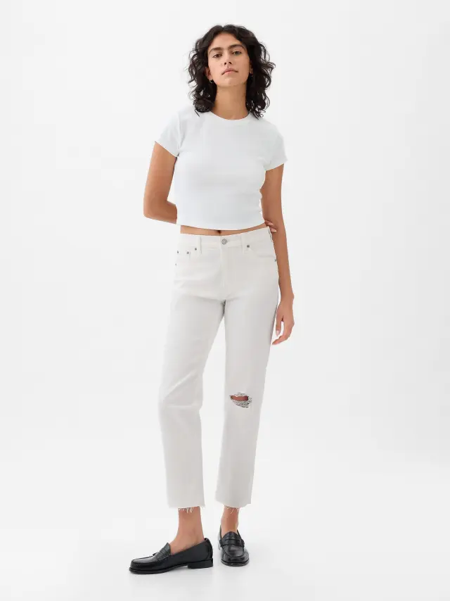 Άσπρο High Rise Cheeky Straight Jean Παντελόνι Optic white