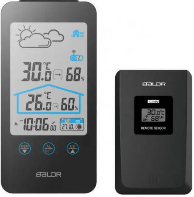 Baldr B0201WST2H2-B Ασύρματος Μετεωρολογικός Σταθμός Ψηφιακός Επιτραπέζιος Μαύρος