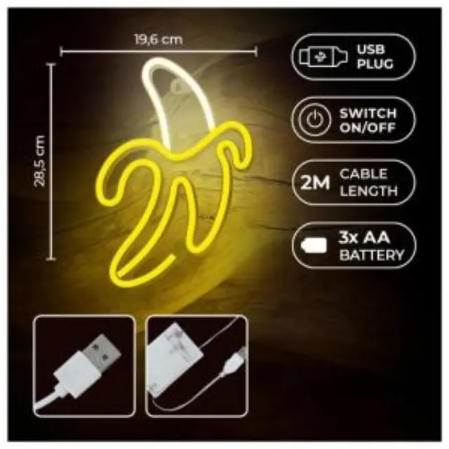 Neon LED Forever Light FLNE10 BANANA (USB/Μπαταρίας & On/Off) Κίτρινο N68167 3