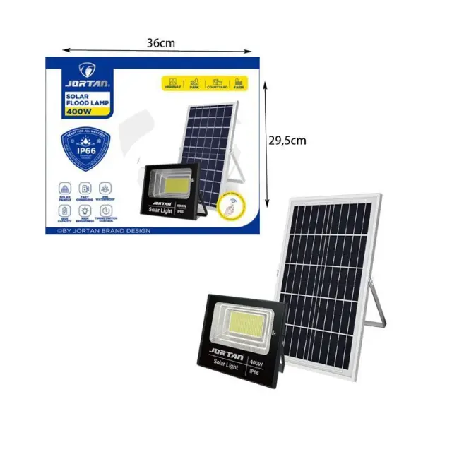 Jortan Ηλιακός Προβολέας Με Τηλεχειριστήριο LED 400W IP66- Solar Flood Lamp 0274006 2