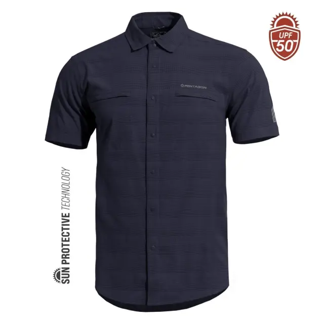 Pentagon Ripple Shirt Short-Πουκάμισο Κοντομάνικο για Τακτική-Καθημερινή Χρήση - 05MB-Midnight Blue-Σκούρο Μπλε