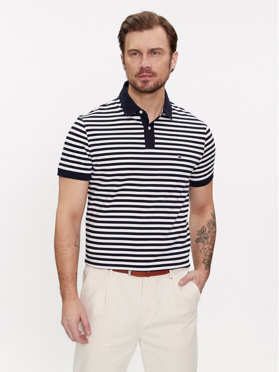 Tommy Hilfiger Polo T-Shirt Σκούρο Μπλέ Ριγέ Μπλε Σκούρο