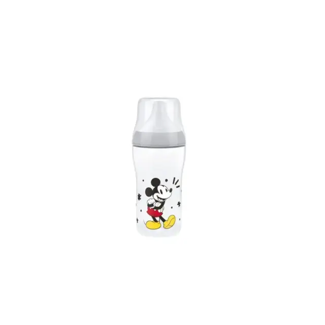 NUK Mickey Mouse Perfect Match Μπιμπερό Πλαστικό 3m+ με Δείκτη Ελέγχου Θερμοκρασίας με θηλή σιλικόνης Mεσαίας Οπής 260ml Χρώμα Γκρι, 1τμχ