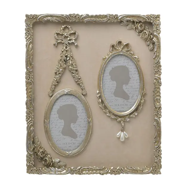 Κορνίζα Τοίχου 2 Θέσεων Χρυσό/Μπεζ Polyresin 39x3x33cm 3-30-649-0012
