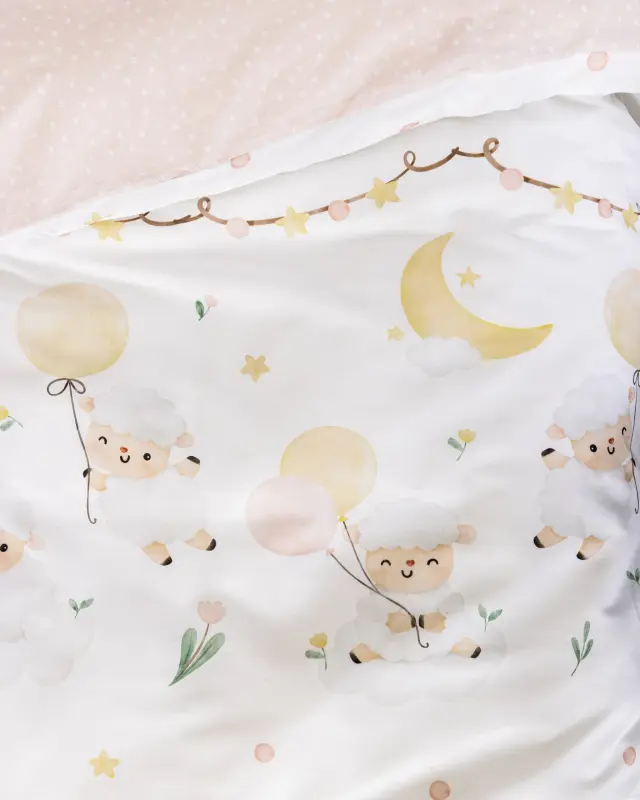 Σετ 2 Τεμ Σεντόνια Λίκνου 70x110 Nima Little Sheep White-Pink 100% βαμβακερόΧωρίς Λάστιχο 2