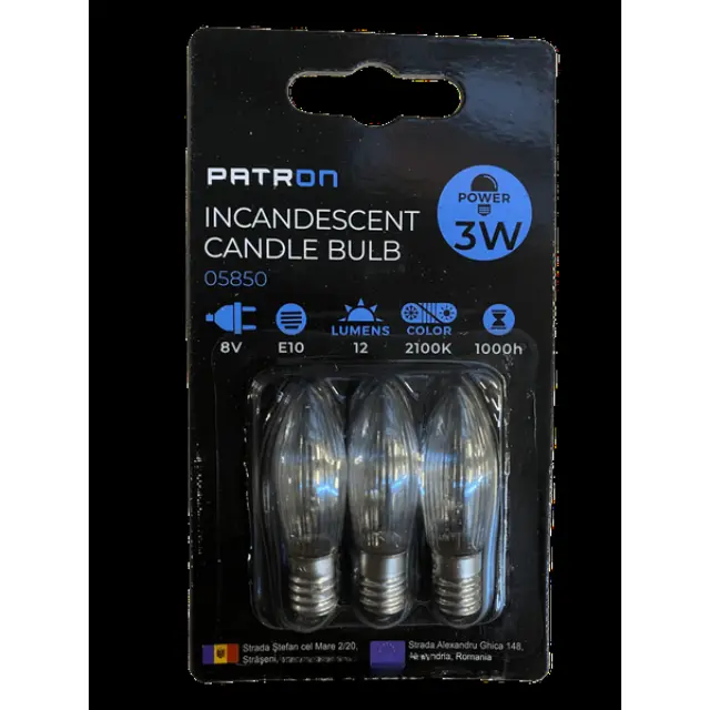 Incandescent Candle Bulb 3W E10 C6 8V Clear