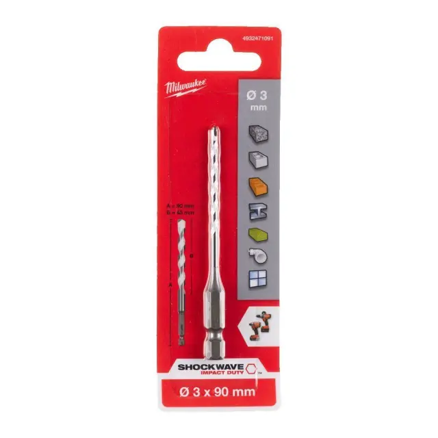 Τρυπάνι Πολλαπλών Υλικών Φ3x90mm MILWAUKEE SHOCKWAVE IMPACT DUTY 3