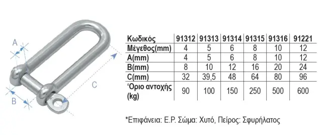 Ναυτικό Κλειδί, Τύπου D, Μακρύ, AISI 316 - 4 2