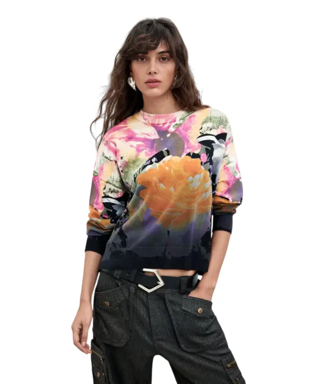 Desigual - Γυναικείο Πλεκτό Πουλóβερ Rose Degrade Jersey Lacroix 26WWJF49-2000 Φλοράλ