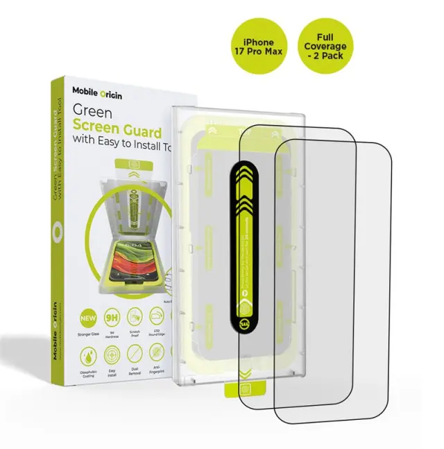 Mobile Origin Screen Guard with easy applicator, full coverage, 2 pack - iPhone 17 Pro Max