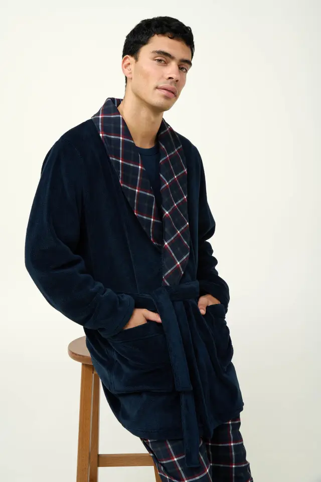 Ανδρική Σταυρωτή Fleece Ρόμπα Vamp 23691 BLUE