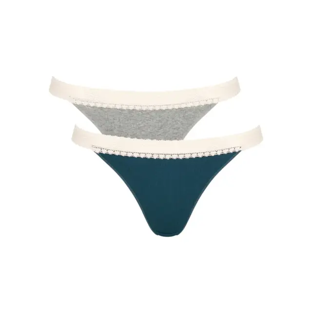 Sloggi Γυναικείο Slip Go Ribbed Tanga - Διπλό Πακέτο, Χρώμα Γκρι-Πετρόλ