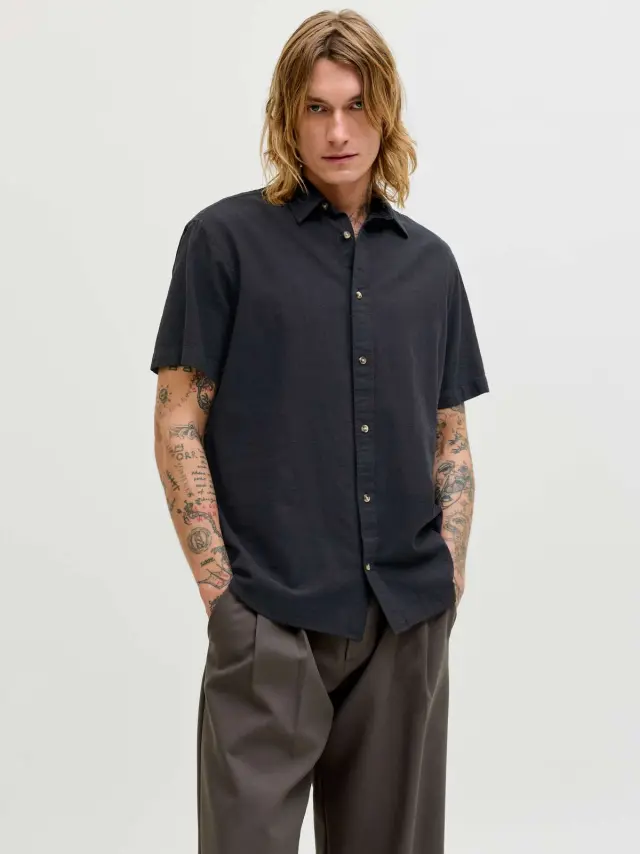 JJESUMMER LINEN BLEND SHIRT S/S SN Black 2