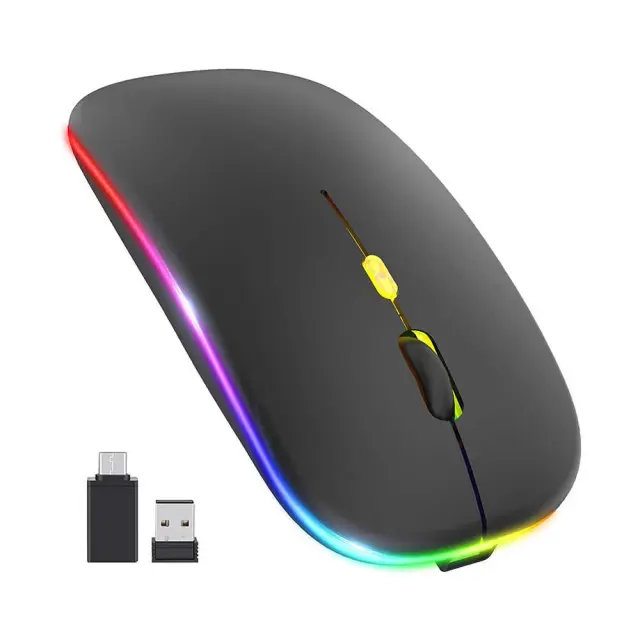 Techsuit - Wireless Mouse GameFlow (M1) - for Gaming, LED RGB, Silent, Bluetooth 5.2, 2.4G, 1600 DPI with USB-C Charging Cable - Black