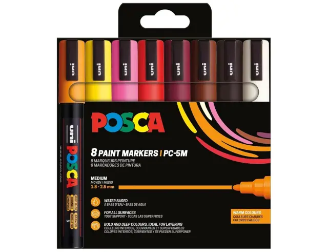 Μαρκαδόροι Σχεδίου Uni Posca PC-5M Warm Medium με πάχος μύτης 1.8-2.5mm - 8 τεμάχιαPC-5M 8P SET WARM COLOR