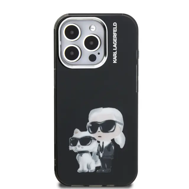 Karl Lagerfeld IML Aquarelle Karl and Choupette Case for iPhone 15 Pro Max Black 3