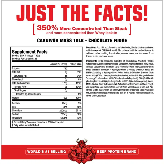 MuscleMeds Carnivor™ Mass 100% Beef Protein Mass Gainer Chocolate Fudge, 25 Servings 2