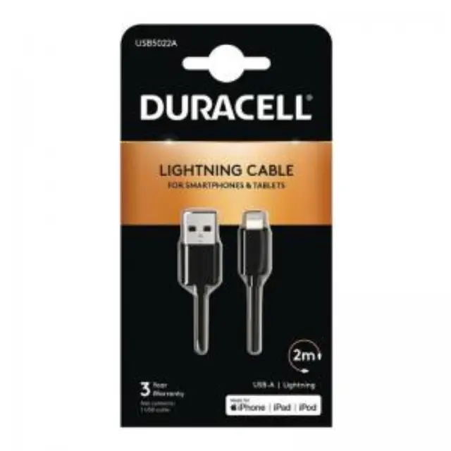 Καλώδιο Σύνδεσης USB 2.0 Duracell USB A σε MFI Lightning 15W 2m Μαύρο N24616 2