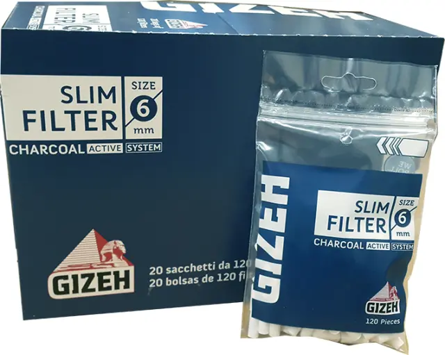 Gizeh Φιλτράκια Άνθρακας Slim σε Σακουλάκι 6mm - 20τεμ