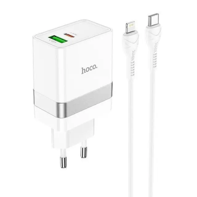 Hoco Φορτιστής με Θύρα USB-A και Θύρα USB-C και Καλώδιο USB-C 30W Power Delivery / Quick Charge 3.0 Λευκός N21CL