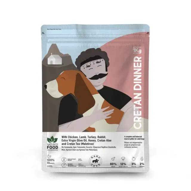 Nature s Food Cretan Dinner Ωμή Τροφή Σκύλου Μπιφτέκι 1kg
