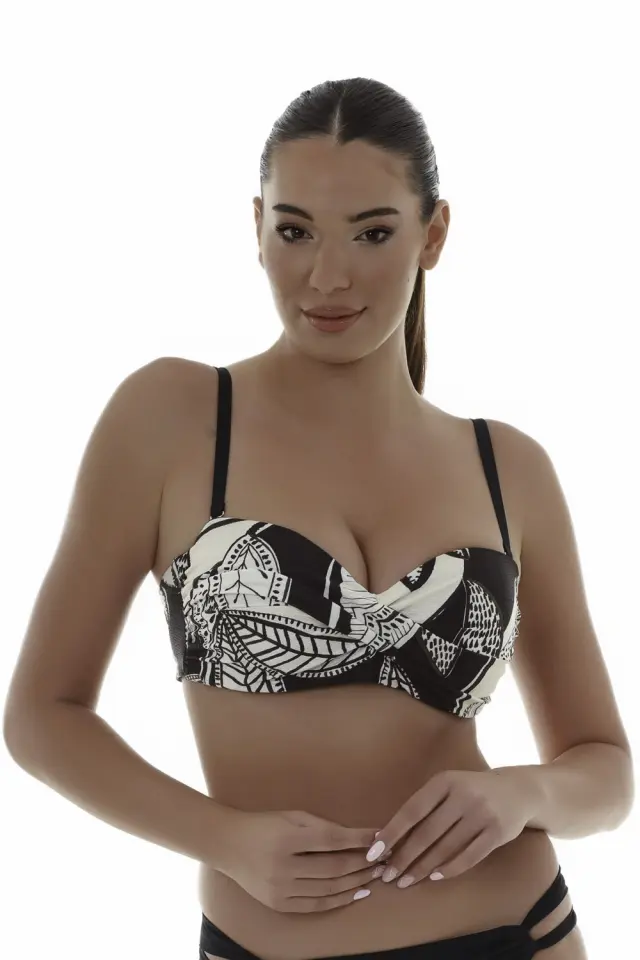 Τοπ strapless μαγιό με φύλλα 3