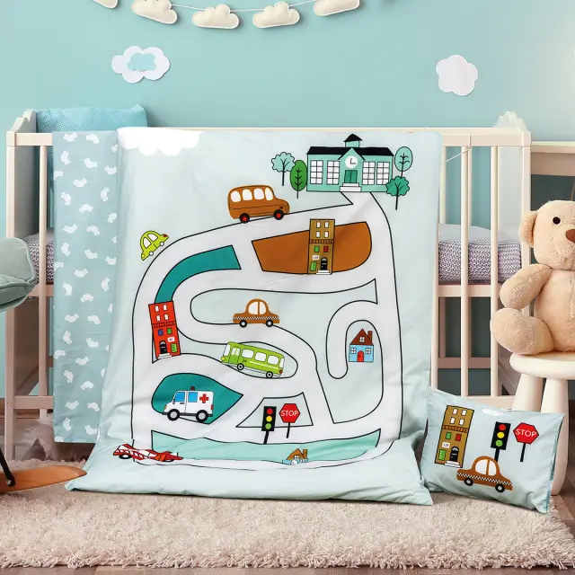 Σετ Σεντόνια Κούνιας 120x160 Beauty Home Road 5184 Σιέλ 100% βαμβακερόΧωρίς Λάστιχο