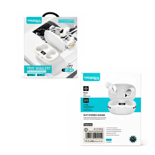 Treqa Ασύρματα Bluetooth Ακουστικά TWS με Θήκη Φόρτισης BT-84 - True Wireless Bluetooth Earbuds with Charging Case 017252