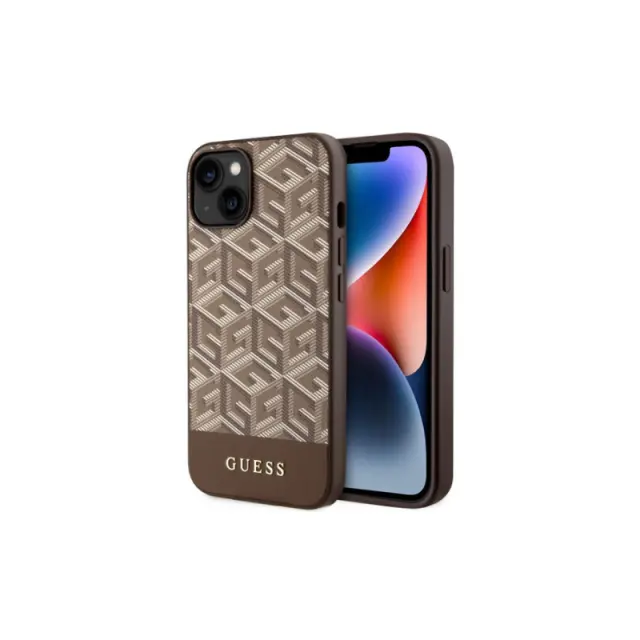 Guess GCube Stripes MagSafe Back Cover Σιλικόνης Καφέ (iPhone 14 Plus)