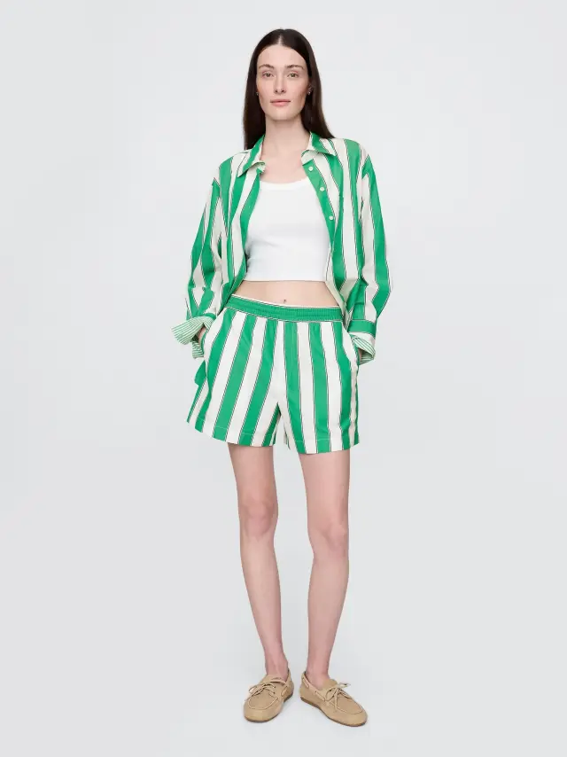 Οργανικό Βαμβάκι Ποπλίνα Boxer Σορτς Green stripe - XS