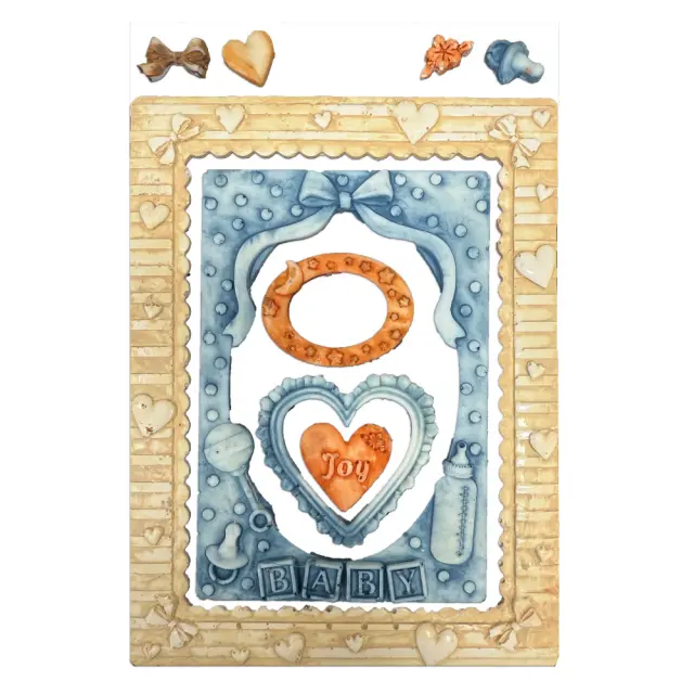 Καλούπι σιλικόνης A5, 15×21cm, Stamperia, Baby, Κορνίζες και καρδιά 2