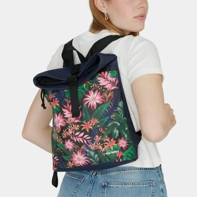 New Rebels Mart Art Roll-Top Backpack (S): Flowerpower 2