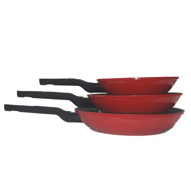 Marblestone Τηγάνι Αντικολλητικό Marblestone 20/24/28cm Σετ 3τμχ Κόκκινο