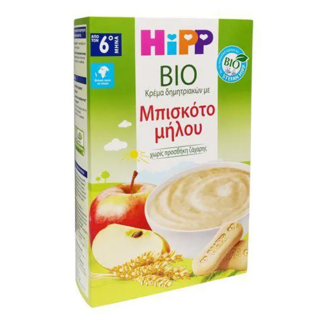 Hipp Bio 6m+ Βιολογική Βρεφική Κρέμα Δημητριακών με Μπισκότο Μήλου από τον 6ο μήνα, 250gr