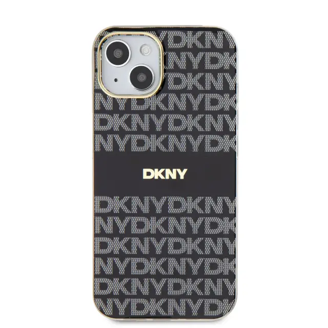 DKNY PC/TPU Repeat Pattern Tonal Stripe Magsafe Case for iPhone 14 Black 2