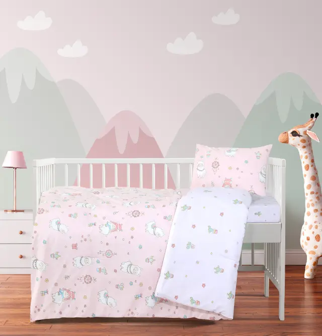 Σετ Παπλωματοθήκη 110x145 Κούνιας Kocoon Pink Paca Pink-White 100% βαμβακερό