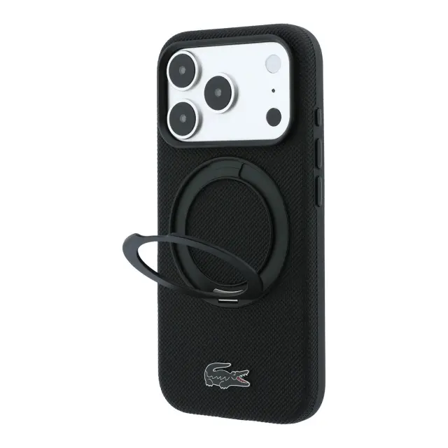 Lacoste PVC Petit Pique Semi Wrap Ring Stand MagSafe Case for iPhone 18 Pro Black 2
