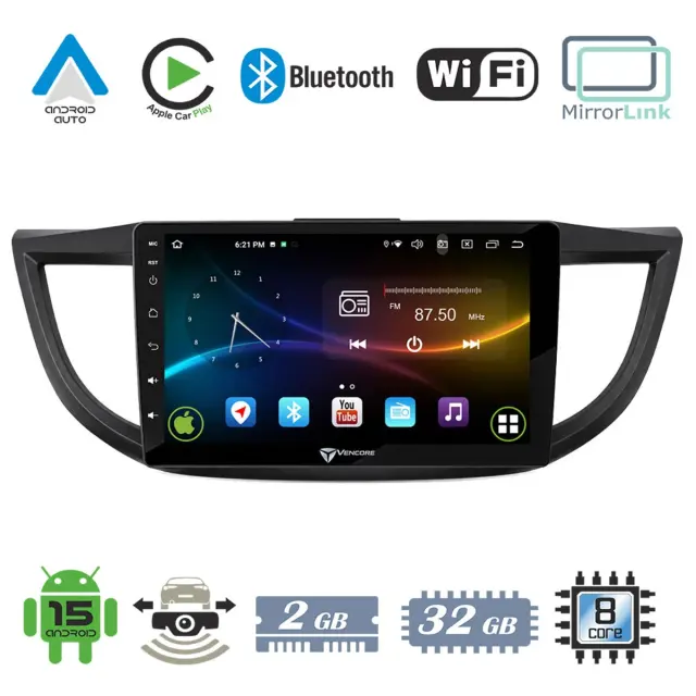 VenCore Οθόνη Multimedia Android 15 10" 9109A MTK6762 Octa-Core 2GB/32GB IPS με Πρόσοψη, CarPlay, Android Auto και Υποστήριξη Κάμερας Οπισθοπορείας AHD για Honda CRV 2012-2017 – Μαύρη (3236-10008-0012B)