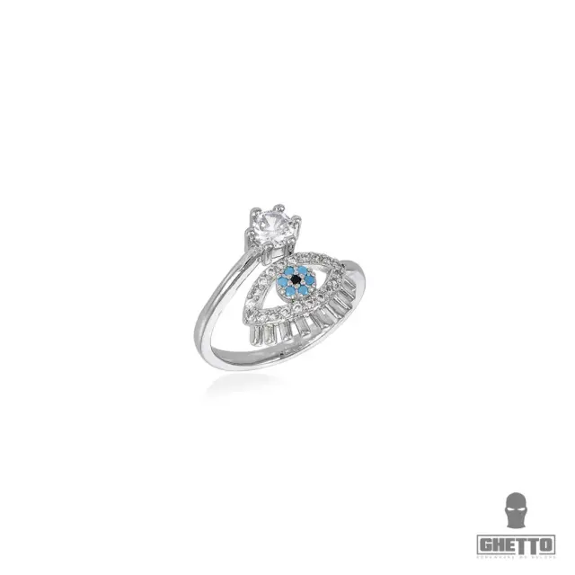 Ghetto Greek Eye CZ Gemstone Adjustable Ring
