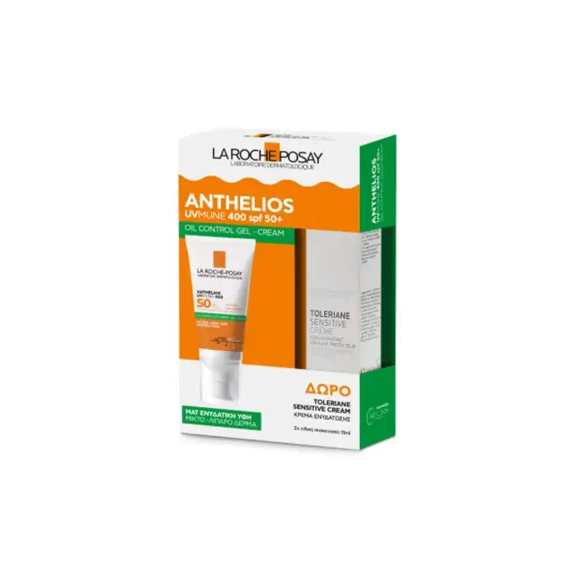 La Roche Posay Promo Anthelios UVMune 400 Oil Control Gel Cream, Αντηλιακή Κρέμα Προσώπου για Ματ Αποτέλεσμα SPF50+50ml & Δώρο Toleriane Sensitive Cream, Ενυδατική Κρέμα Προσώπου 15ml, 1σετ