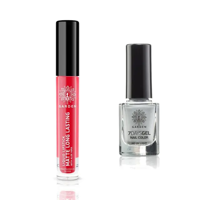 GARDEN Glam Make Up Kit Liquid Lipstick Matte Κραγιόν Glorious Red 05, 4ml & 7Days Gel Nail Polish Βερνίκι 48,12ml 2
