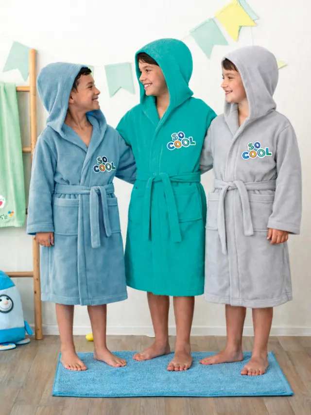 Μπουρνούζι παιδικό με κουκούλα Cool Grey No 8-10 Palamaiki 2