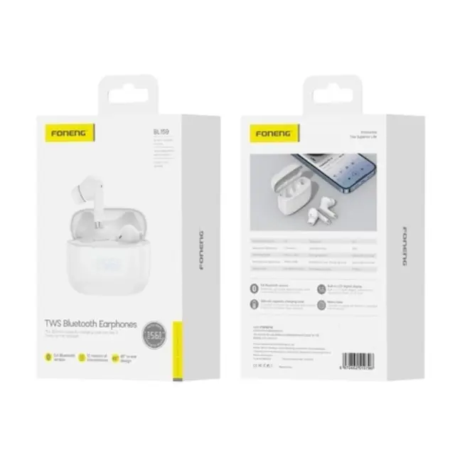 True Wireless Ακουστικά Bluetooth Foneng BL159 με Οθόνη Λευκό N68662
