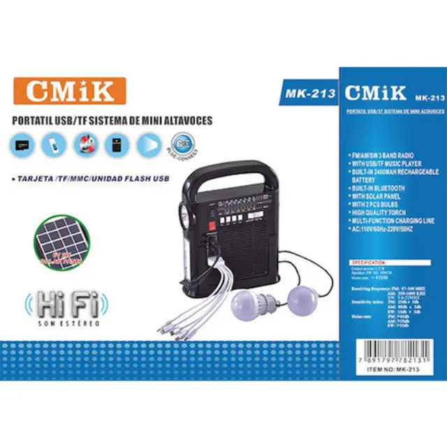 CMiK MK-213 Επιτραπέζιο Ραδιόφωνο Ηλιακό με Bluetooth και USB Μαύρο 3