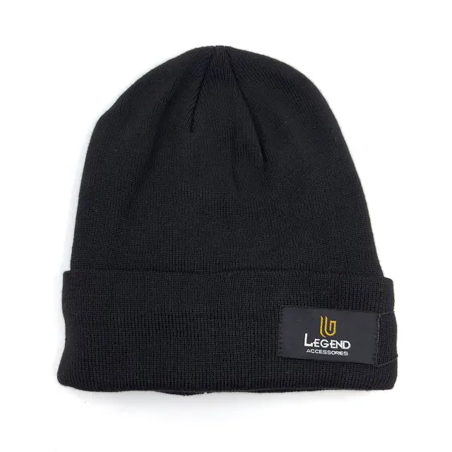 Μαύρος Πλεκτός Σκούφος Beanie με Ρεβέρ - ONE SIZE